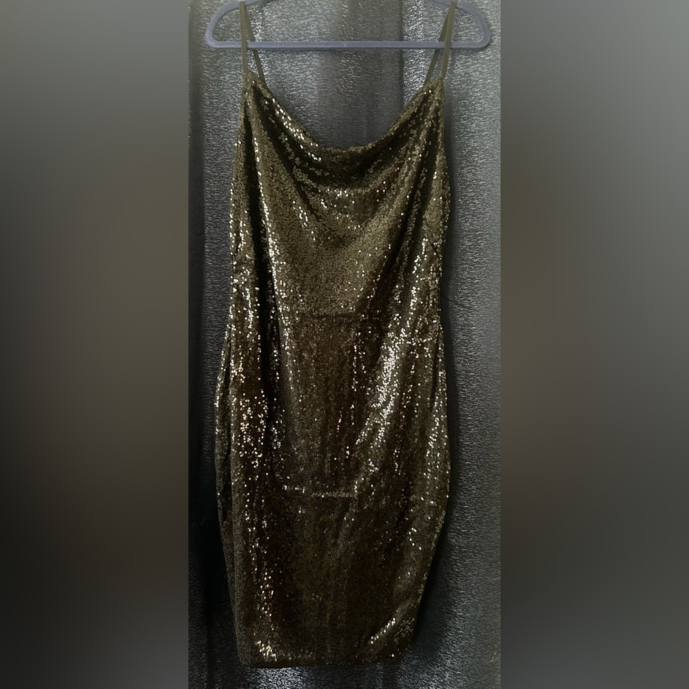 Sequin Cowl Neck Dress - Black